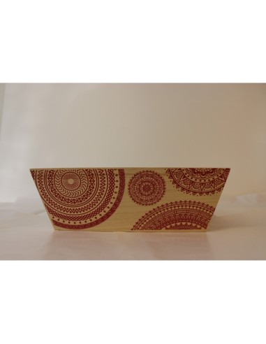 Corbeille bois rectangle nature/rouge mandala