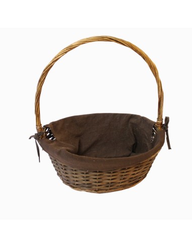 Panier osier/bois  avec tissu 1 anse fixe