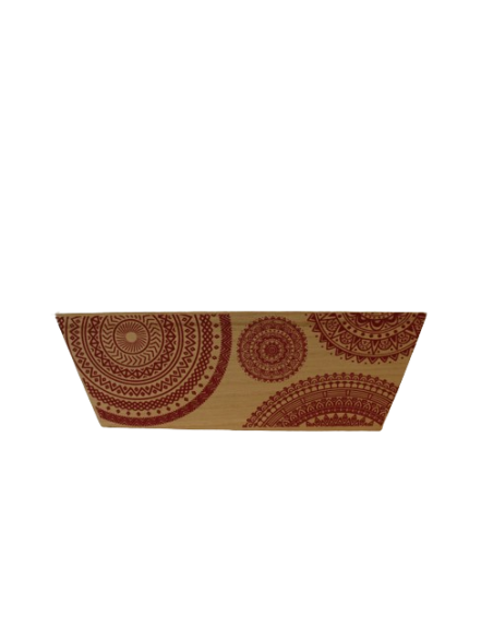 Corbeille bois rectangle nature/rouge mandala
