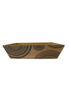 Corbeille bois rectangle noir mandala