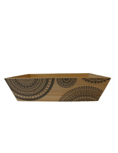 Corbeille bois rectangle noir mandala