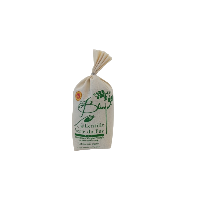 Lentilles vertes du Puy sac toile de jute 500 gr