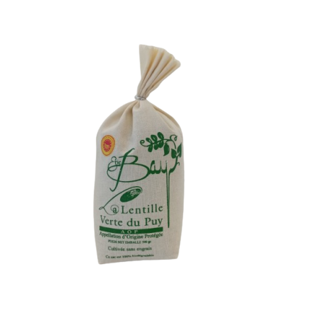 Lentilles vertes du Puy sac toile de jute 500 gr
