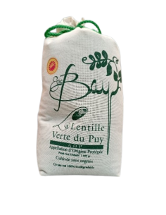 Lentilles vertes du Puy sac toile de jute 1kg