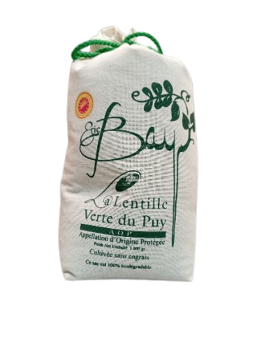 Lentilles vertes du Puy sac toile de jute 1kg