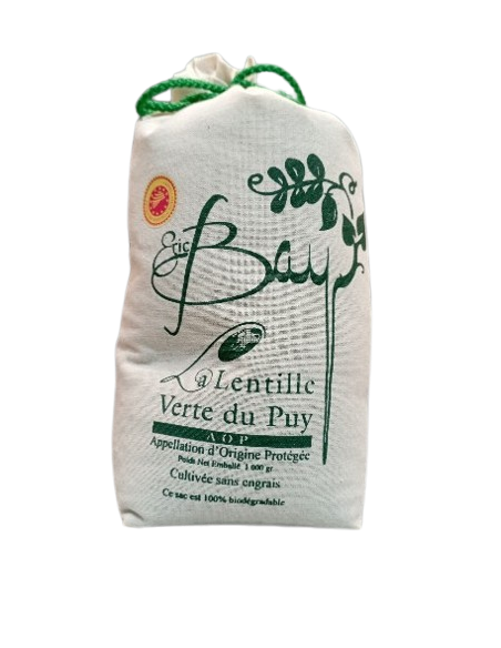 Lentilles vertes du Puy sac toile de jute 1kg